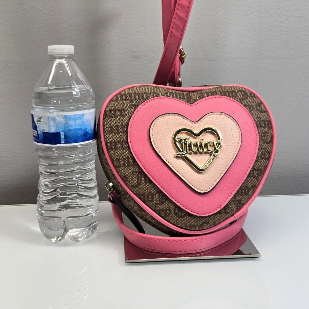 Juicy Couture Love Never Dies Heart Crossbody Bag Juicy Pink Cafe Brown Logo Y2K - Picture 2 of 12